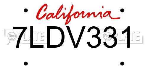 7LDV331 California License Plate
