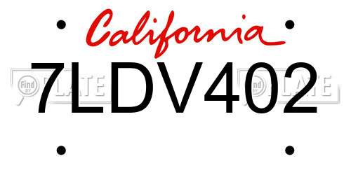 7LDV402 California License Plate