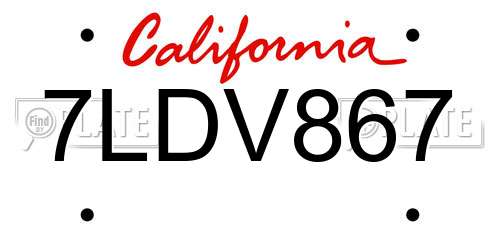 7LDV867 California License Plate