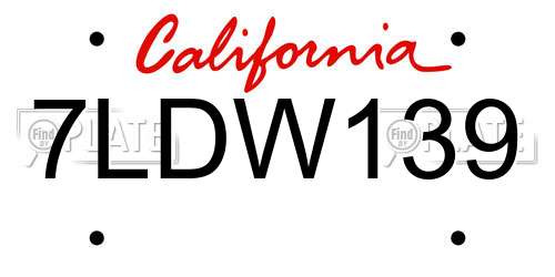 7LDW139 California License Plate