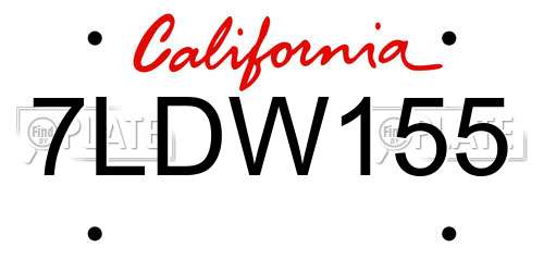 7LDW155 California License Plate