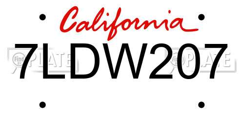 7LDW207 California License Plate