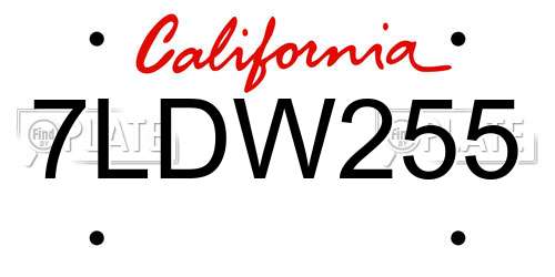 7LDW255 California License Plate