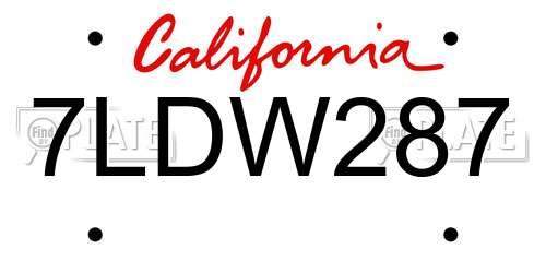 7LDW287 California License Plate