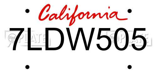 7LDW505 California License Plate