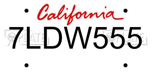 7LDW555 California License Plate