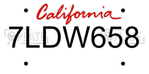 7LDW658 California License Plate
