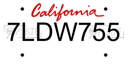 7LDW755 California License Plate