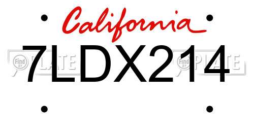 7LDX214 California License Plate