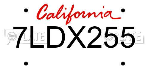 7LDX255 California License Plate