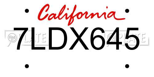 7LDX645 California License Plate