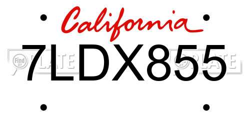 7LDX855 California License Plate