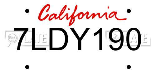 7LDY190 California License Plate