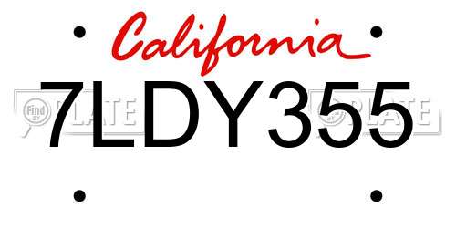 7LDY355 California License Plate