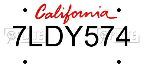 7LDY574 California License Plate