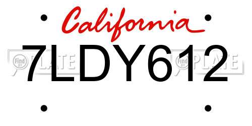 7LDY612 California License Plate