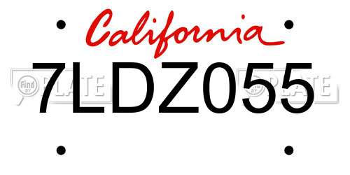 7LDZ055 California License Plate
