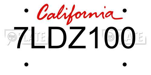 7LDZ100 California License Plate