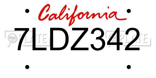 7LDZ342 California License Plate