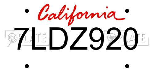 7LDZ920 California License Plate