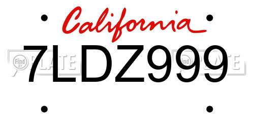 7LDZ999 California License Plate