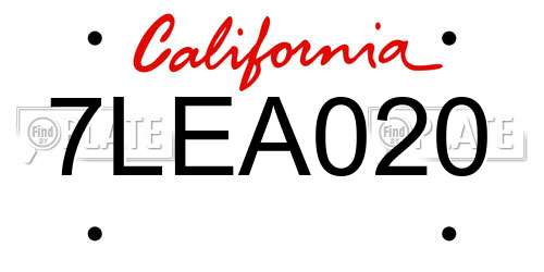 7LEA020 California License Plate