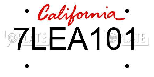 7LEA101 California License Plate