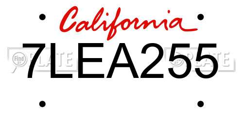 7LEA255 California License Plate