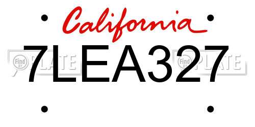 7LEA327 California License Plate