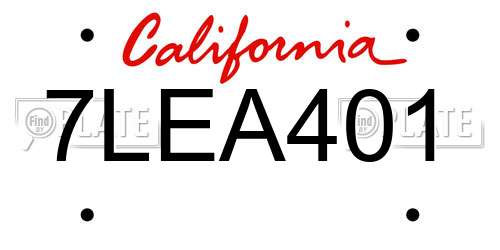 7LEA401 California License Plate