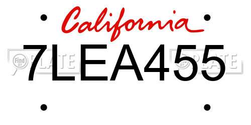 7LEA455 California License Plate
