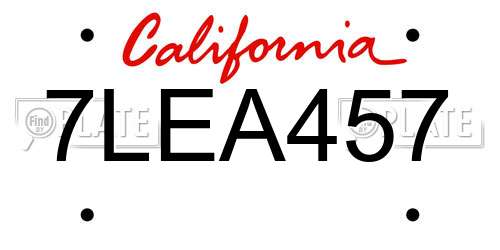 7LEA457 California License Plate