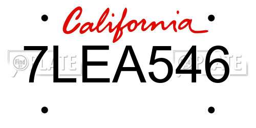 7LEA546 California License Plate