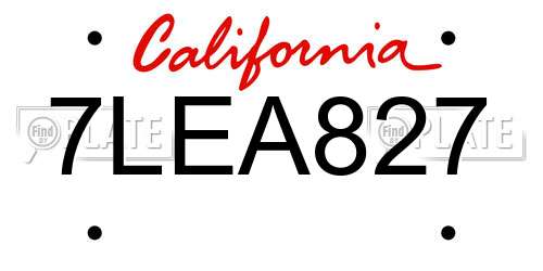 7LEA827 California License Plate