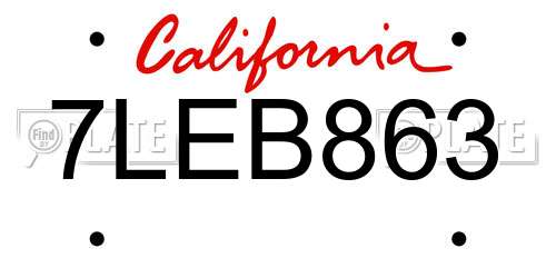 7LEB863 California License Plate