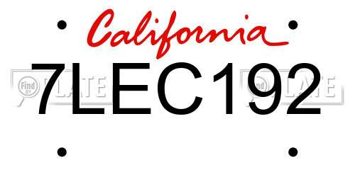 7LEC192 California License Plate