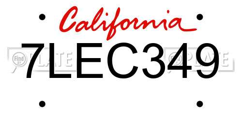 7LEC349 California License Plate