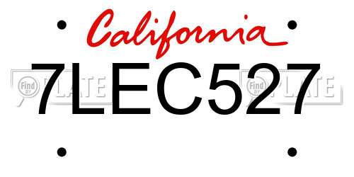7LEC527 California License Plate