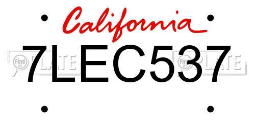 7LEC537 California License Plate