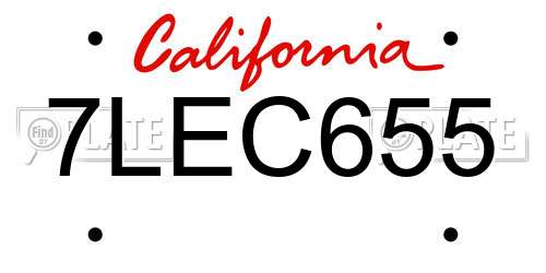 7LEC655 California License Plate