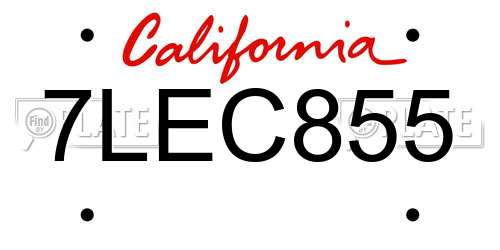 7LEC855 California License Plate