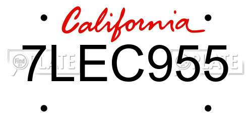 7LEC955 California License Plate