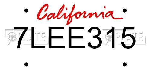 7LEE315 California License Plate