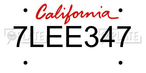7LEE347 California License Plate