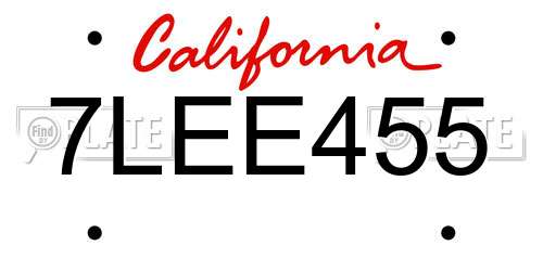 7LEE455 California License Plate