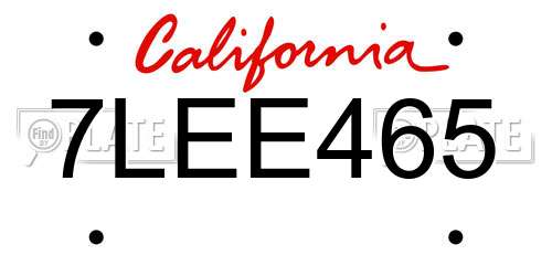 7LEE465 California License Plate