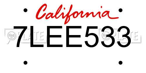 7LEE533 California License Plate