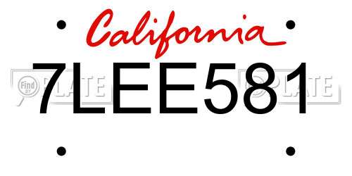 7LEE581 California License Plate