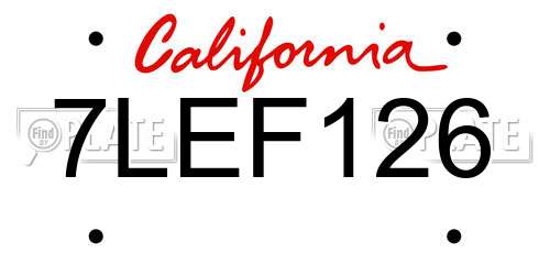 7LEF126 California License Plate