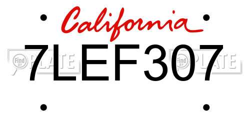 7LEF307 California License Plate